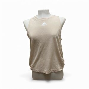Adidas Tan Sleeveless Muscle Tank Women’s Small Logo Workout Top